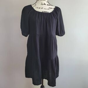 Old Navy tiered black‎ dress short puff sleeve cottage whimsigoth renaissance